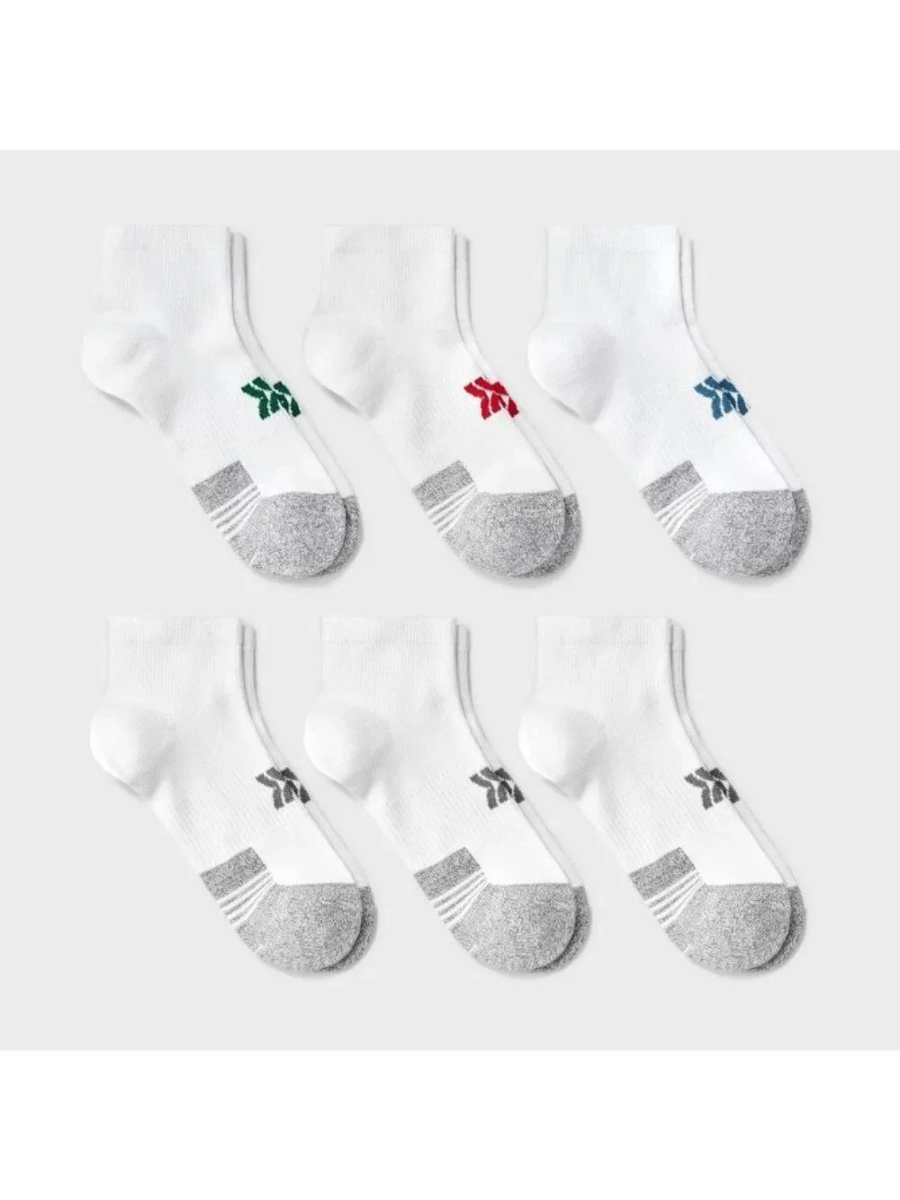 All in Motion Boys' Ankle Socks 6 pk size Large shoe size 3-7 White NEW